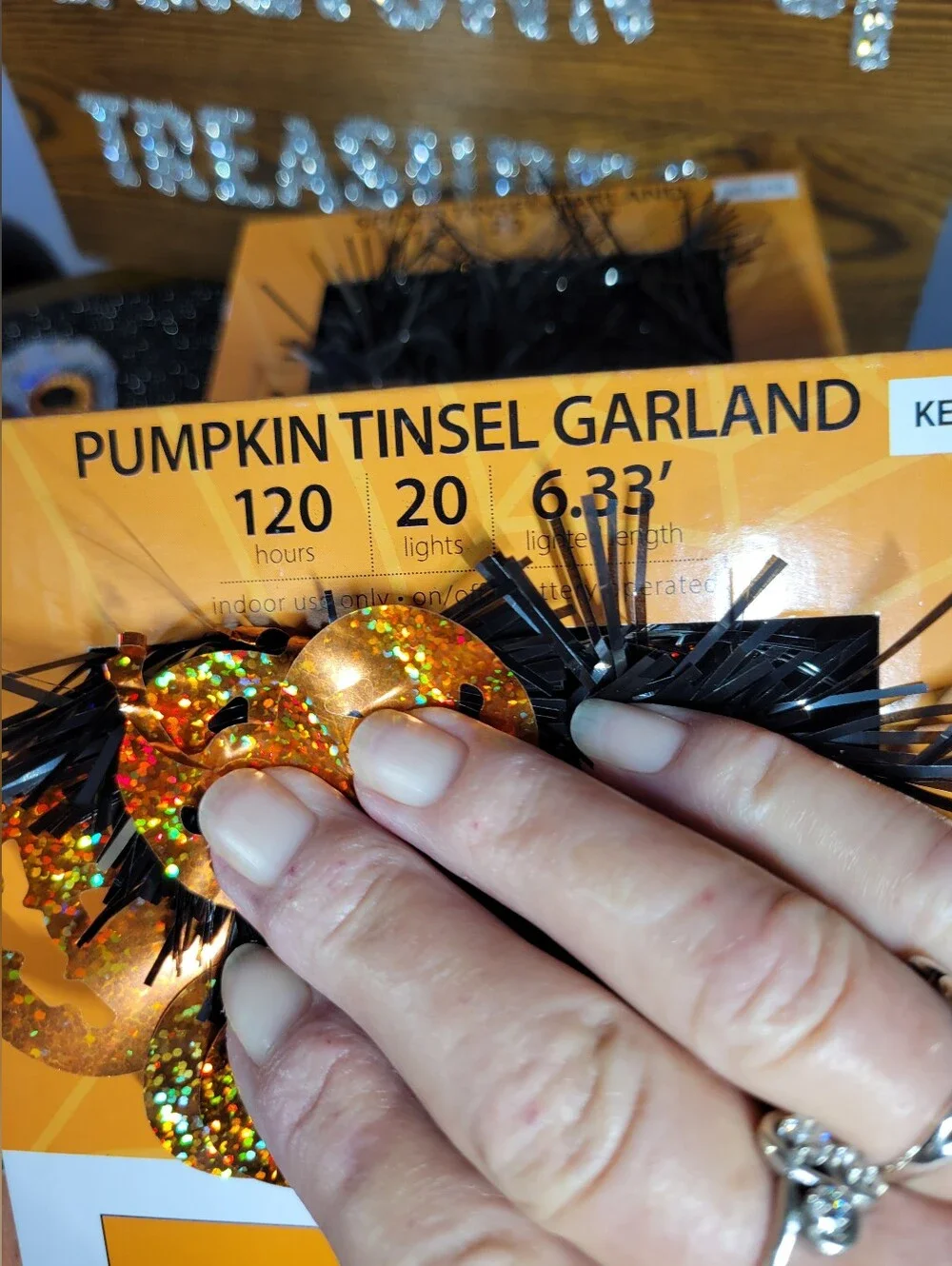 Halloween lot of 4 items 2 Wooden Signs 2 battery op tinsel decor
